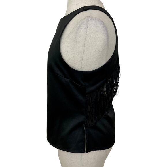 Hyfve fringed racerback tank top, dressy black matte satin women's size small - Picture 4 of 5